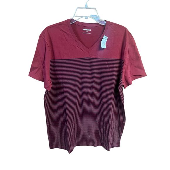 Express Men’s V Neck Tee Sz L burgundy/Black NWT - Picture 1 of 6